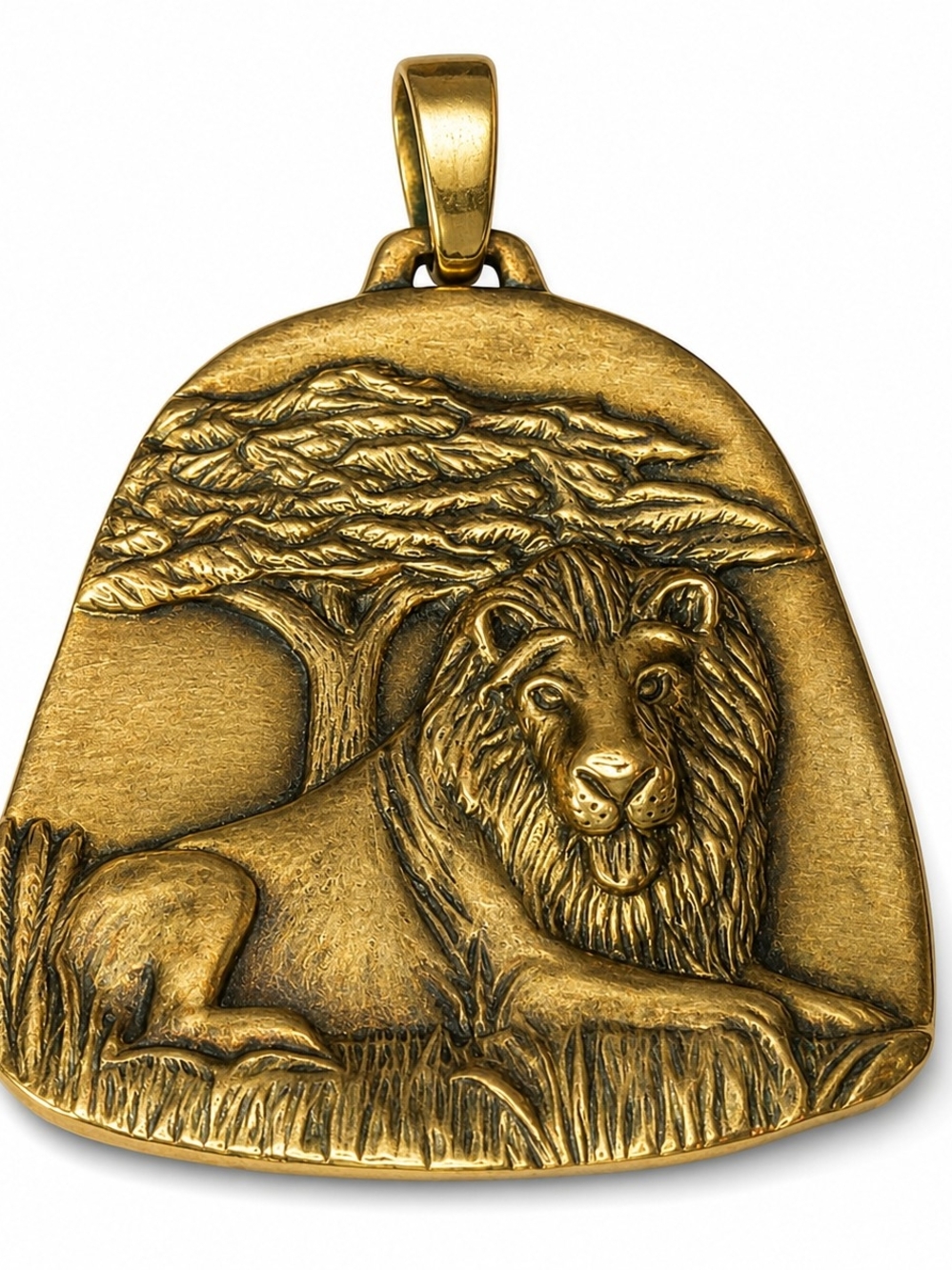 Vintage JEC Jeep Collins Brass Lion Pendant Large Safari Statement